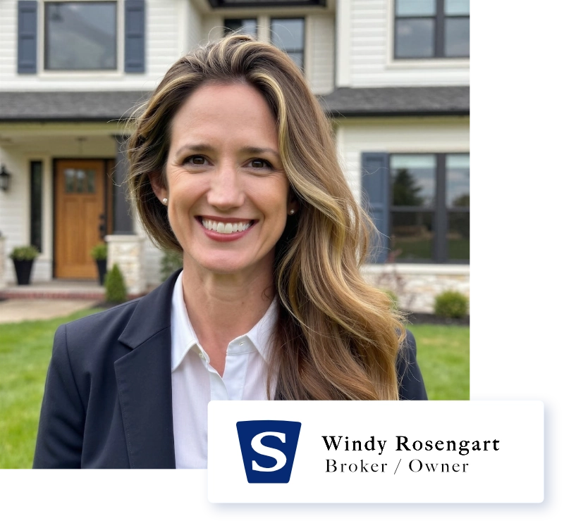 Windy-Rosengart-broker-owner-agent-of-Stonehaven-Properties Headshot of Windy Rosengart, Owner, Broker, and Agent of Stonehaven Properties. Her name and title are displayed on the image with the Stonehaven keystone icon.